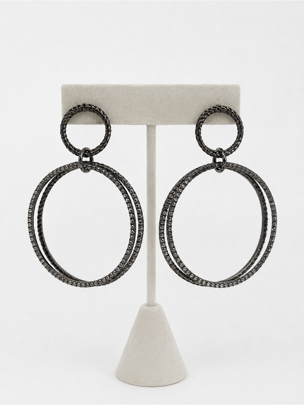 Zara Blackened Silver Double Hoop Earrings with Pave Detail